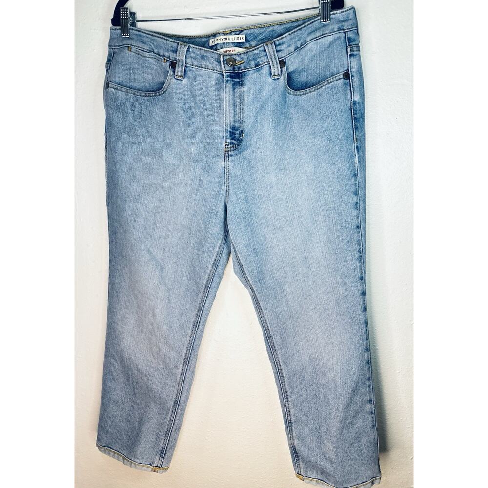 Tommy Hilfiger Womens Vintage Hipster Jeans Y2K Light Wash Mid Rise Size 16 Crop